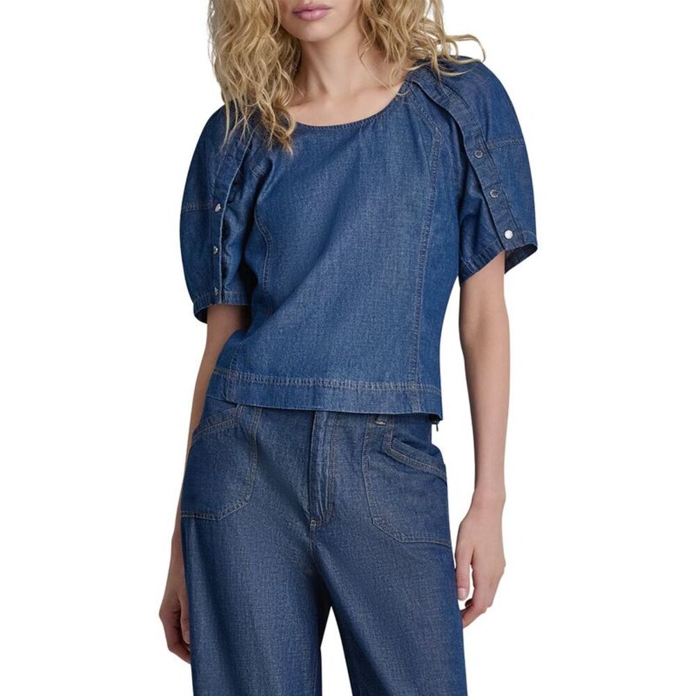 Dkny Womens Puff Button Sleeve Top, Blue